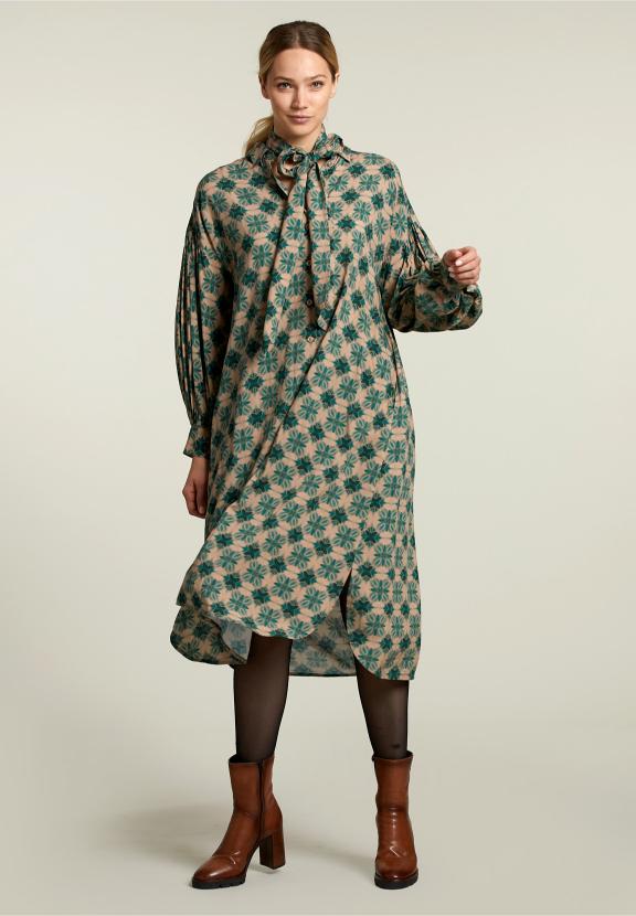 Multi Fantasy Balloon Sleeves Dress - Vert