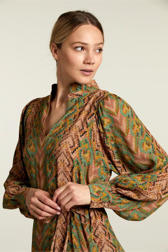 Multi Fantasy V-Neck Dress - Marron