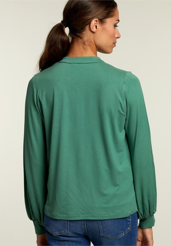 Green V-Neck T-Shirt Balloon Sleeves - Vert