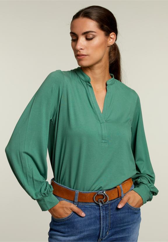 Green V-Neck T-Shirt Balloon Sleeves - Vert