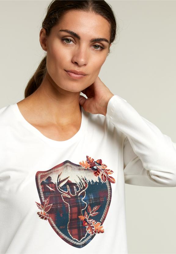 Ecru Crew Neck T-Shirt - Blanc