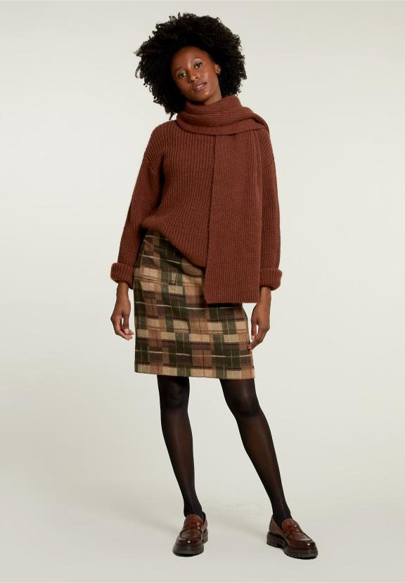 Brown Checked Short Skirt - Marron