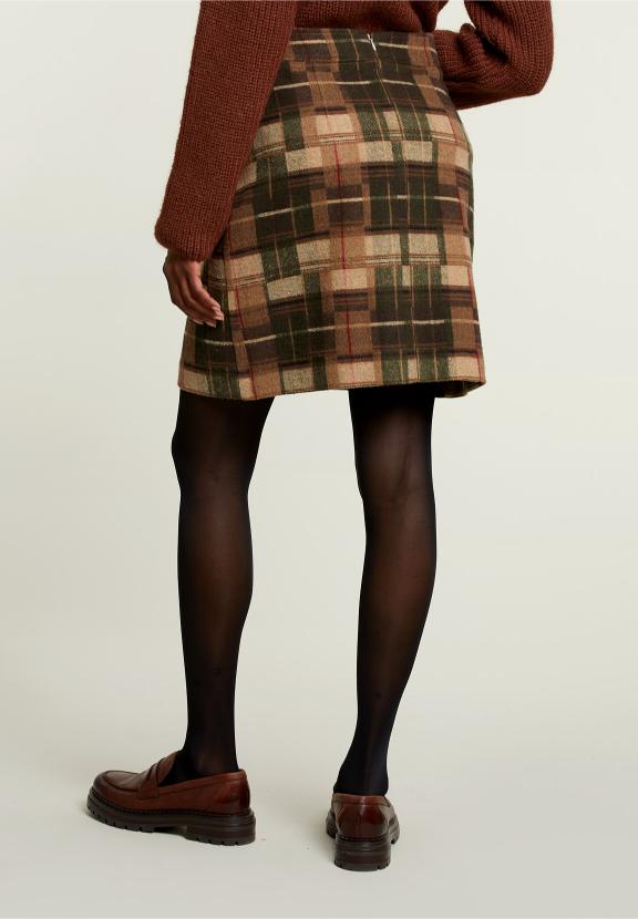 Brown Checked Short Skirt - Marron