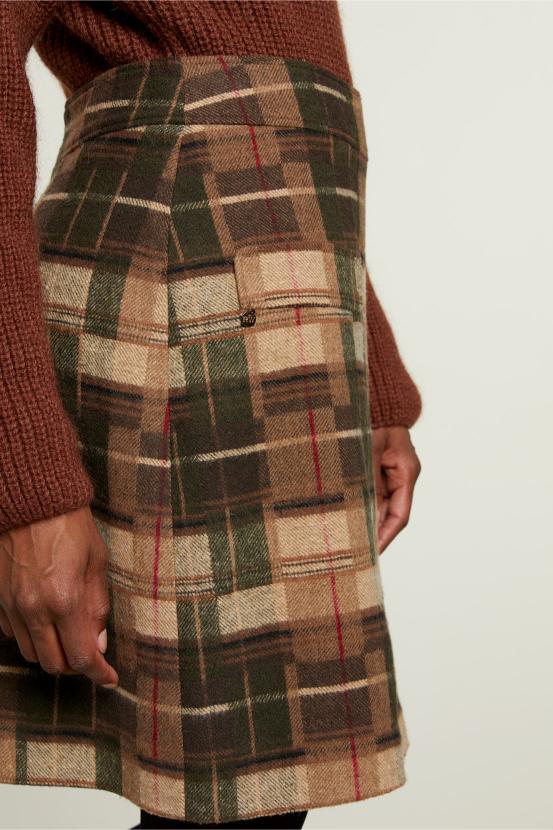 Brown Checked Short Skirt - Marron