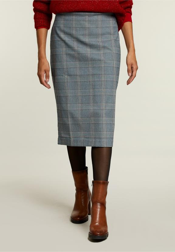 Multi Checked Midi Skirt - Bleu