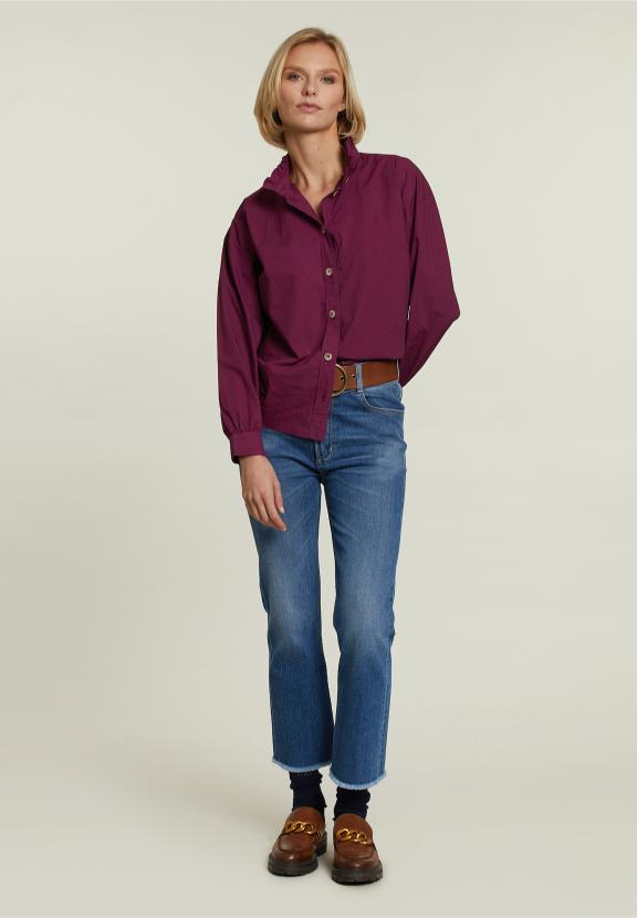Blouse violette avec col à volants - W