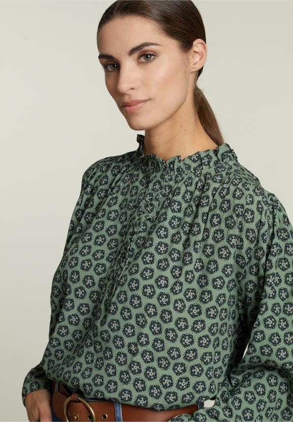 Multi Fantasy Blouse Balloon Sleeves - Marron