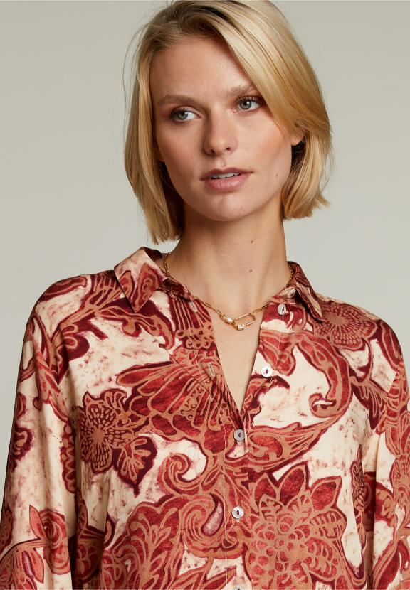 Blouse fantaisie rouge/beige - W