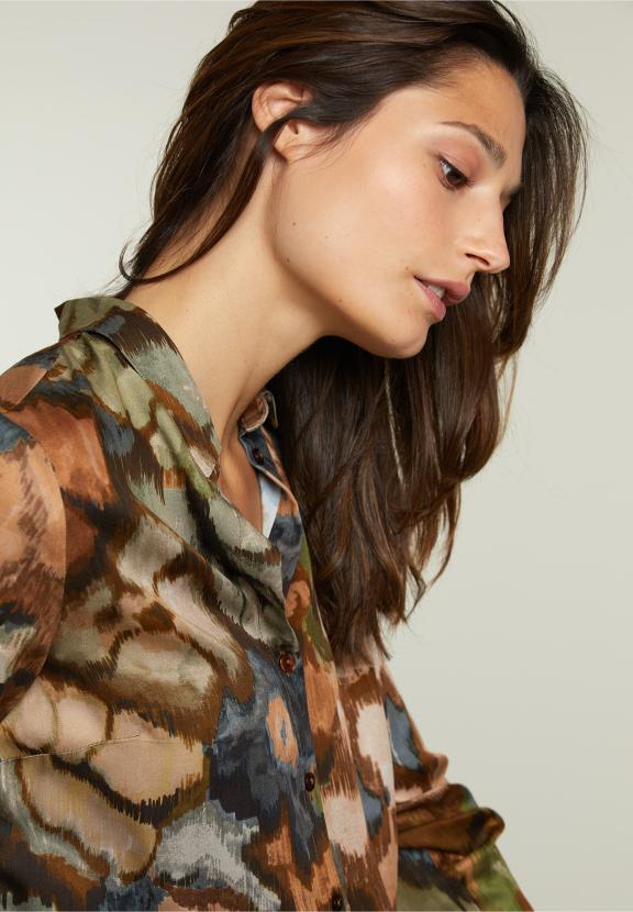 Khaki/Brown Fantasy Blouse With Buttons - Multi