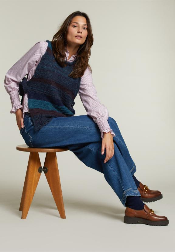 Burgundy/Blue Striped Crew Neck Spencer - Violet