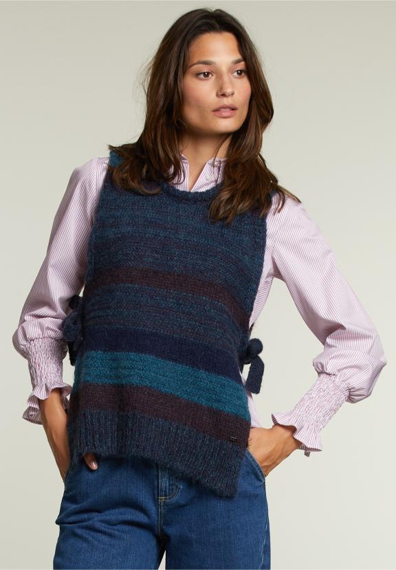 Burgundy/Blue Striped Crew Neck Spencer - Violet