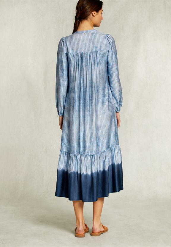 Blue Long Ruffled Tie-Dye Dress - Bleu