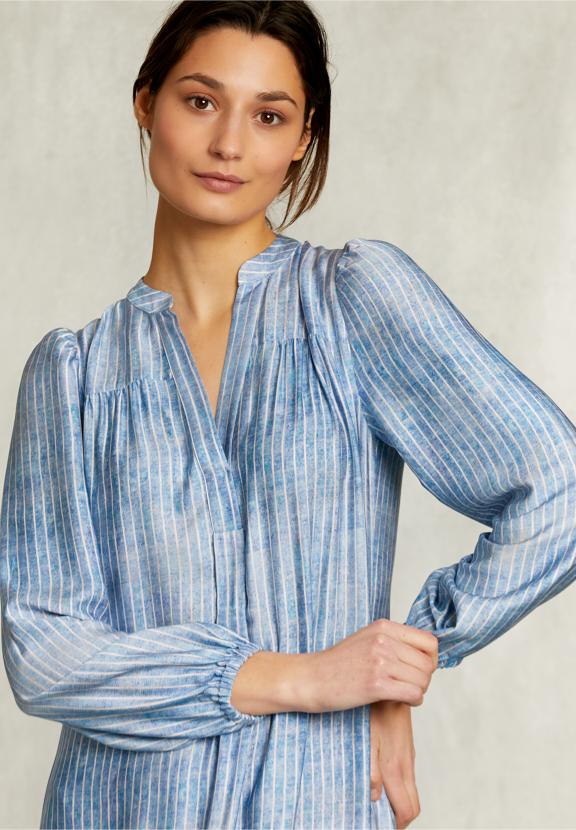 Blue Long Ruffled Tie-Dye Dress - Bleu
