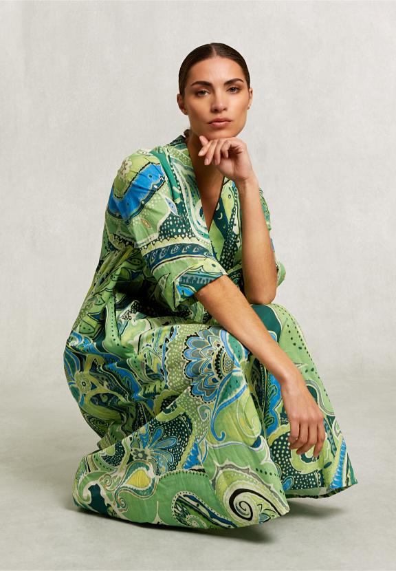 Blue/Green Fantasy V-Neck Dress - Vert