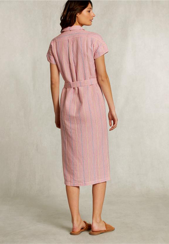 Multi Casual Striped Belted Dress - Rose