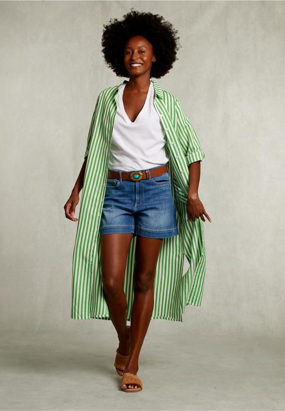 Green/White Long Striped Dress - Vert