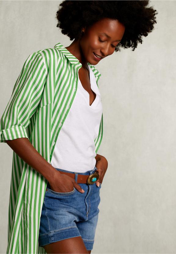 Green/White Long Striped Dress - Vert