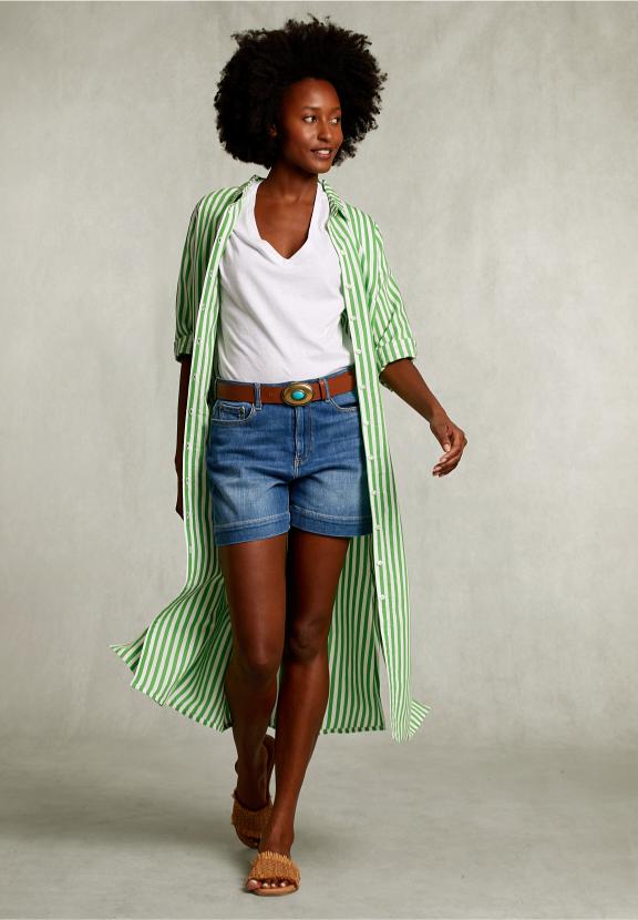 Green/White Long Striped Dress - Vert