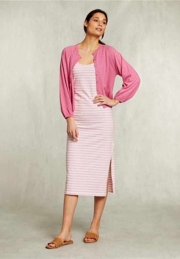 Pink/White Striped V-Neck Dress Open Back - Rose