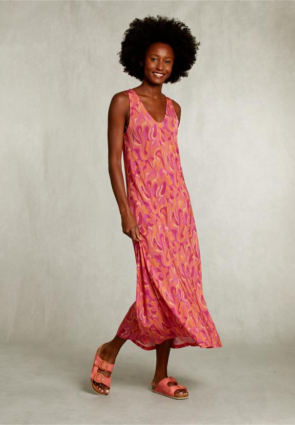 Multi Sleeveless Viscose V-Neck Dress - Rose