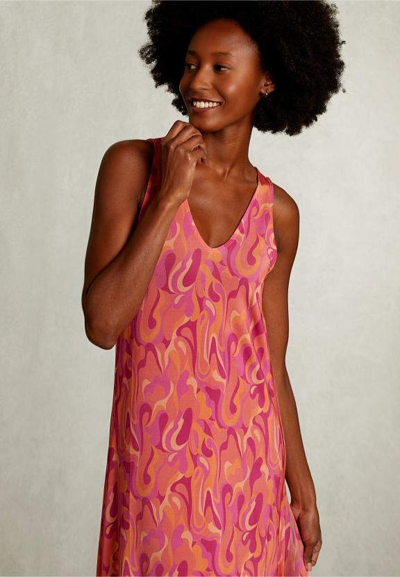 Multi Sleeveless Viscose V-Neck Dress - Rose