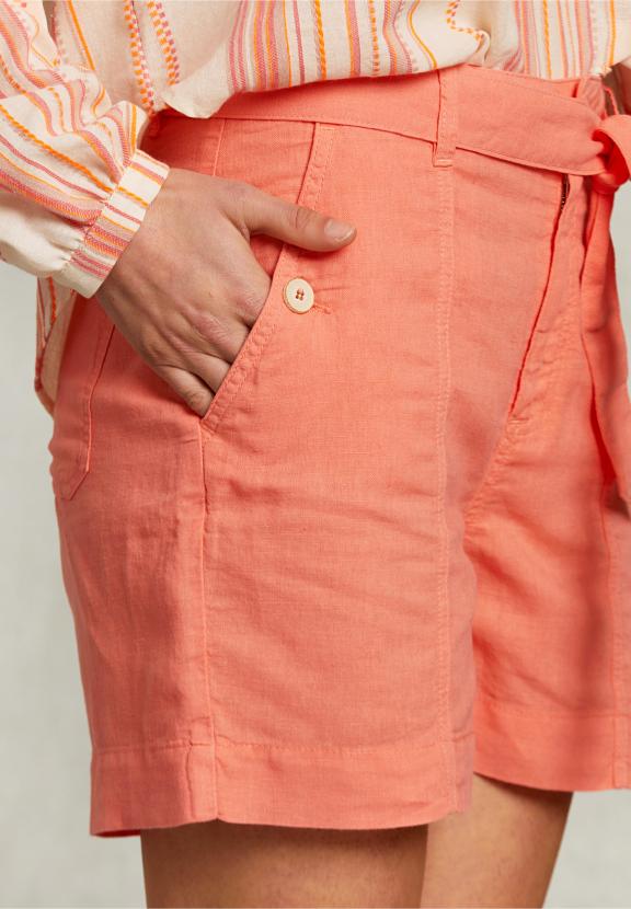 Orange Linen Short With Belt - Orange