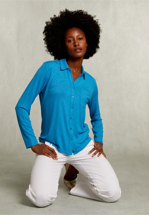 Blue Viscose T-Shirt With Pocket - Bleu