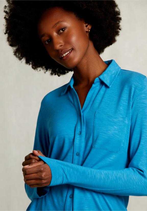 Blue Viscose T-Shirt With Pocket - Bleu
