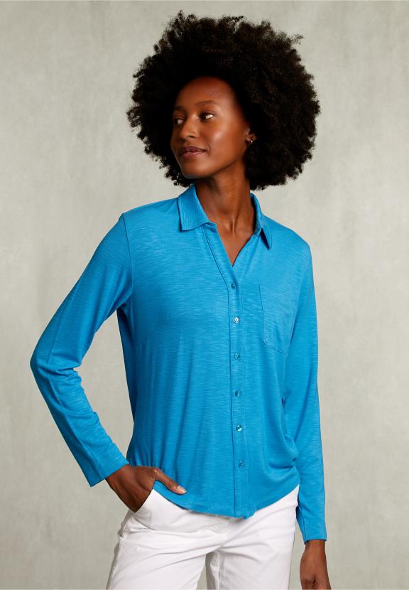 Blue Viscose T-Shirt With Pocket - Bleu