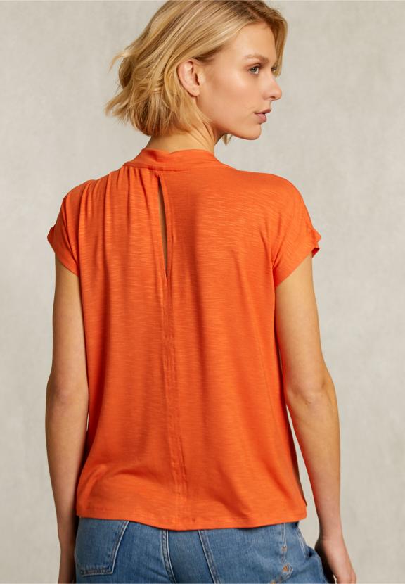 Orange V-Neck T-Shrirt Short Sleeves - Orange