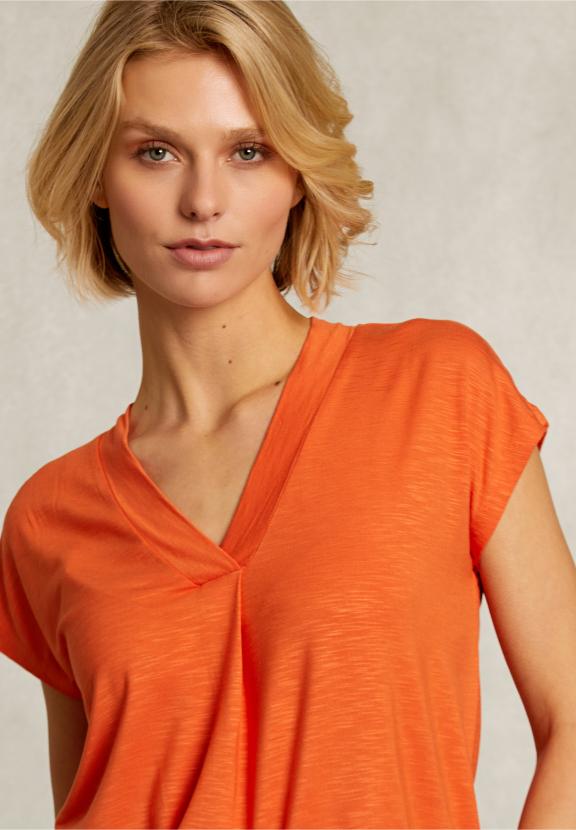 Orange V-Neck T-Shrirt Short Sleeves - Orange