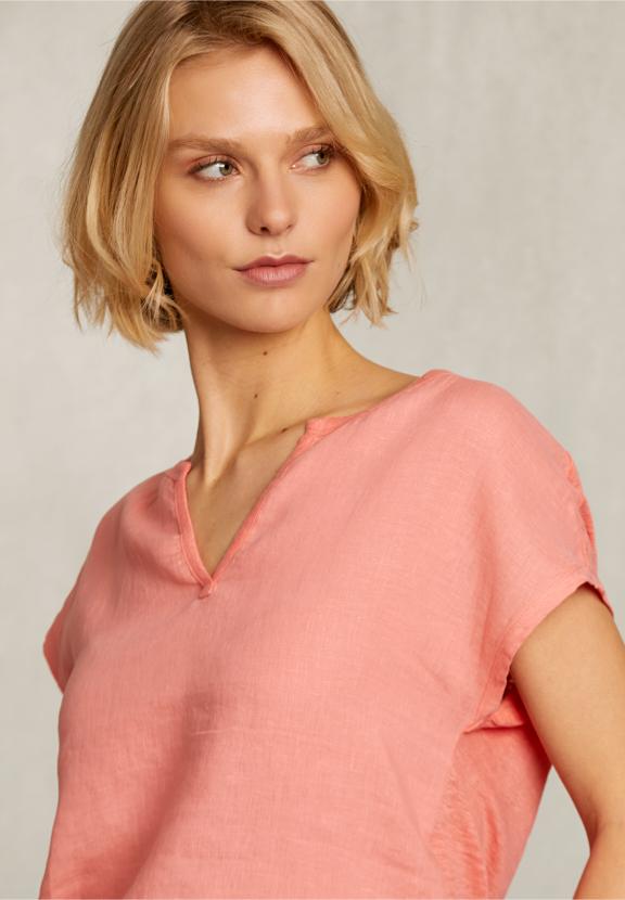 Orange Linen V-Neck T-Shirt - Orange