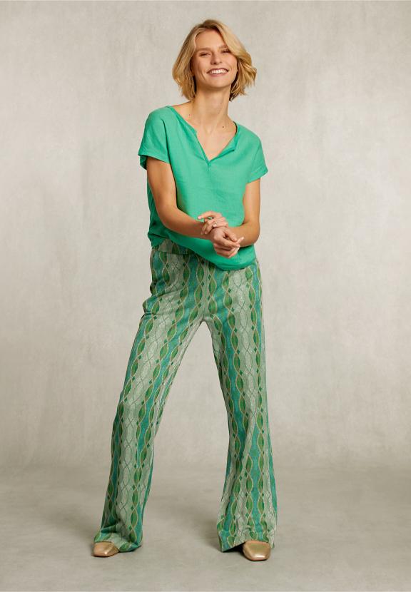Green Linen V-Neck T-Shirt - Vert