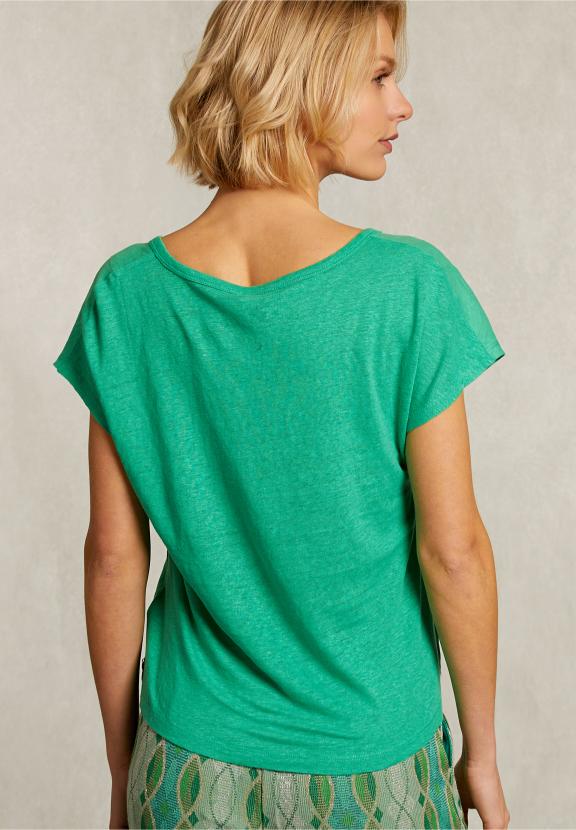 Green Linen V-Neck T-Shirt - Vert