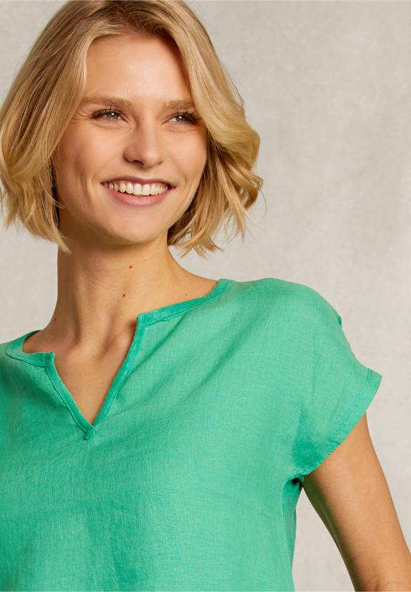 Green Linen V-Neck T-Shirt - Vert
