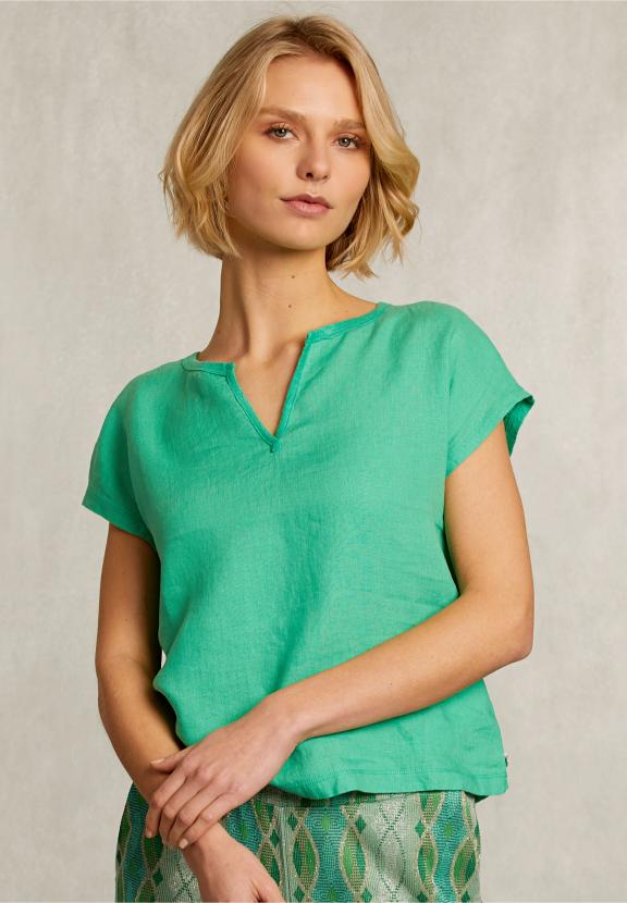 Green Linen V-Neck T-Shirt - Vert