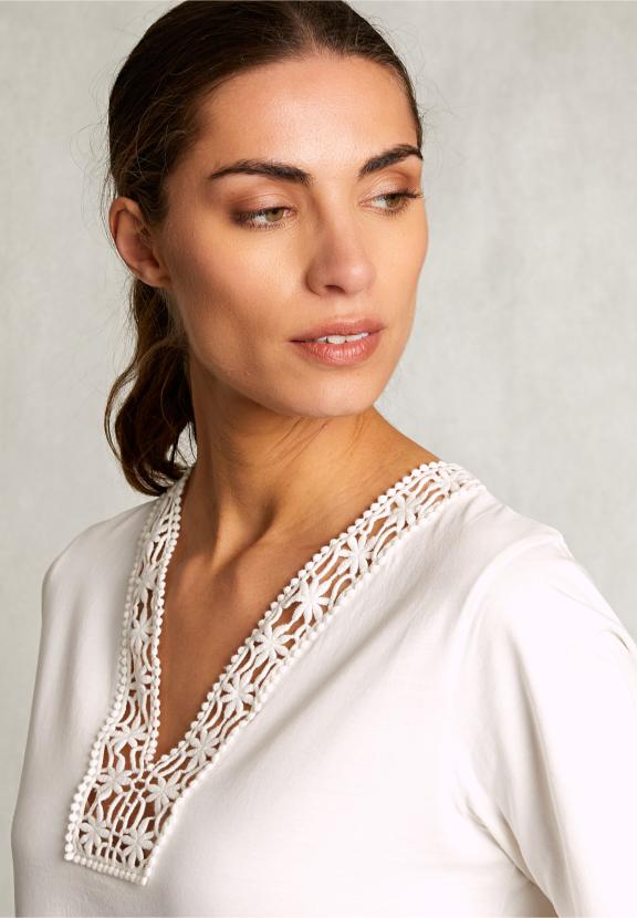 White V-Neck T-Shirt Short Sleeves - Blanc