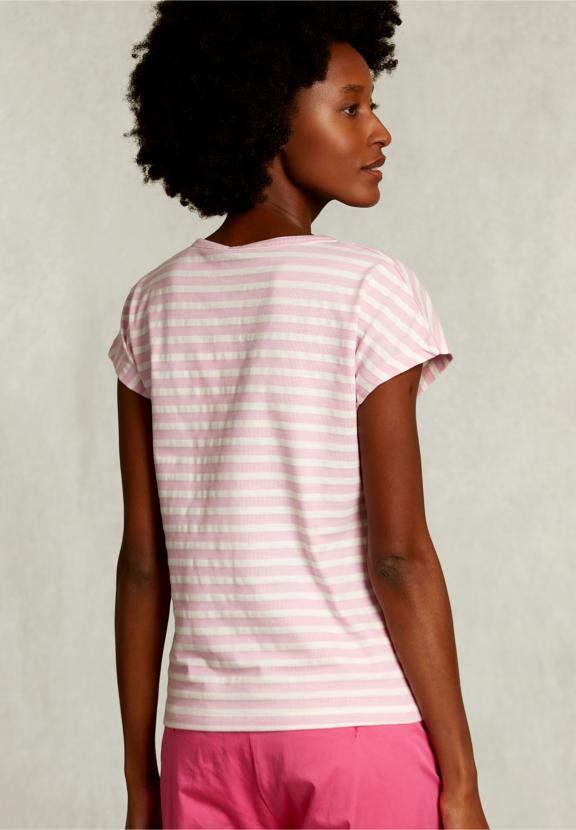 Off White/Pink Striped V-Neck T-Shirt - Rose