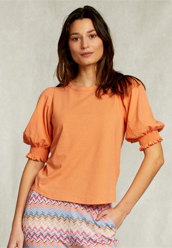 Orange T-Shirt 3/4 Sleeves With Smock - Orange