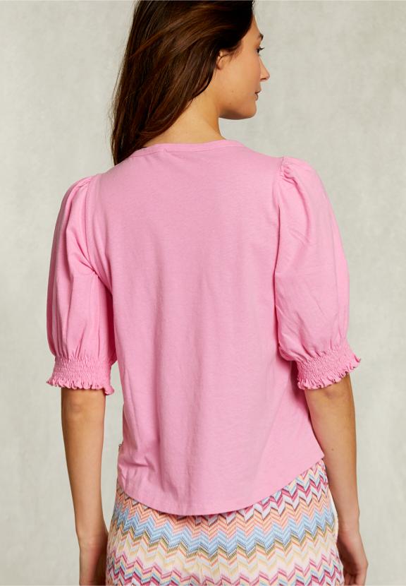 Pink T-Shirt 3/4 Sleeves With Smock - Rose