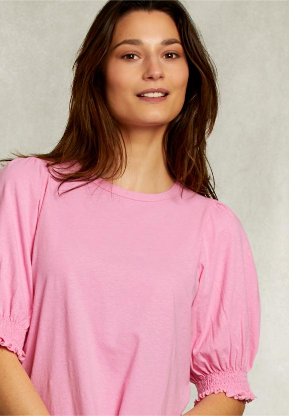 Pink T-Shirt 3/4 Sleeves With Smock - Rose