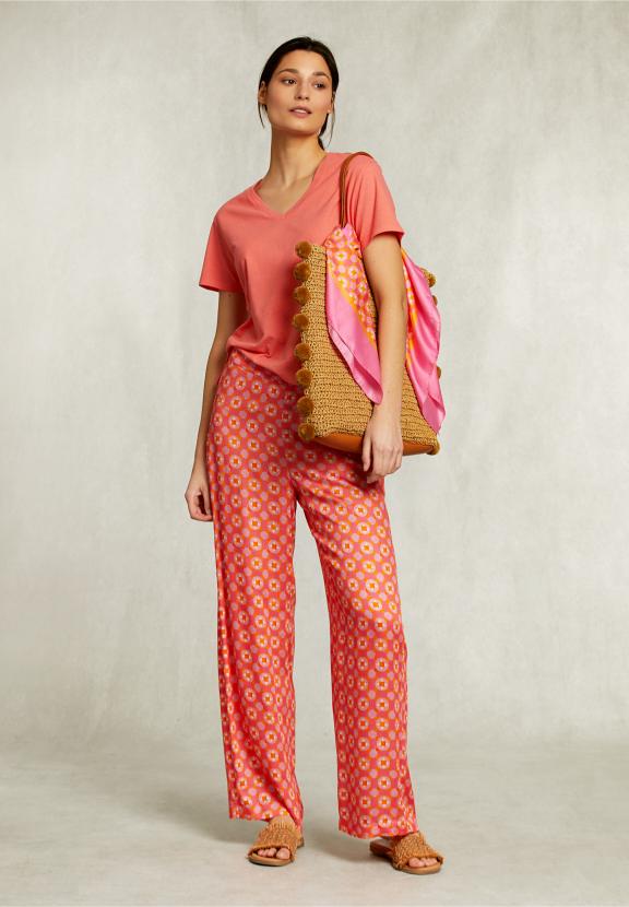 Red Basic V-Neck T-Shirt - Orange