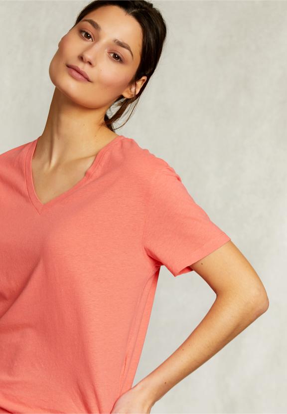 Red Basic V-Neck T-Shirt - Orange