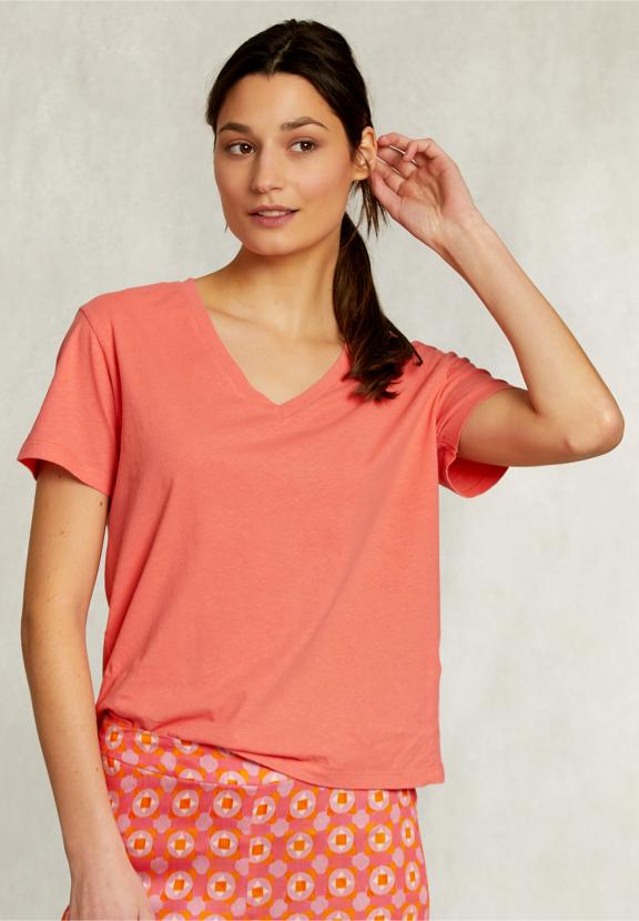 Red Basic V-Neck T-Shirt - Orange