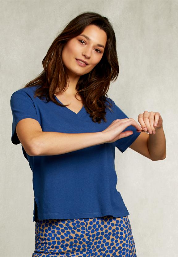 Blue Basic V-Neck T-Shirt - Bleu