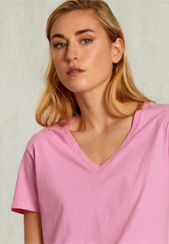 Pink Basic V-Neck T-Shirt - Rose