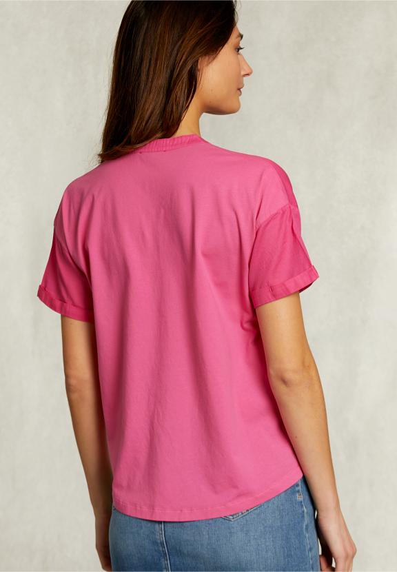 Fushia V-Neck Blouse With Pocket - Rose