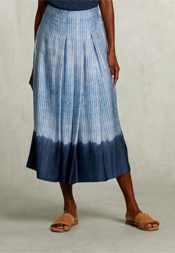 Blue Striped Tie-Dye Midi Skirt - Bleu