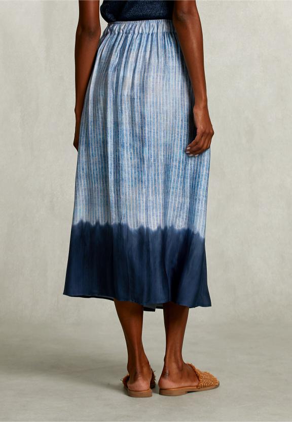 Blue Striped Tie-Dye Midi Skirt - Bleu