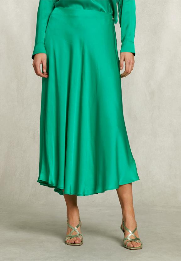 Green Satin Flared Skirt - Vert - W